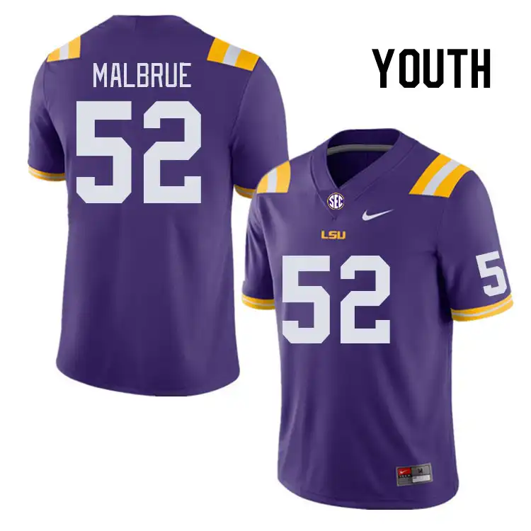 Youth LSU Tigers Princeton Malbrue #52 Purple NCAA Football Jersey